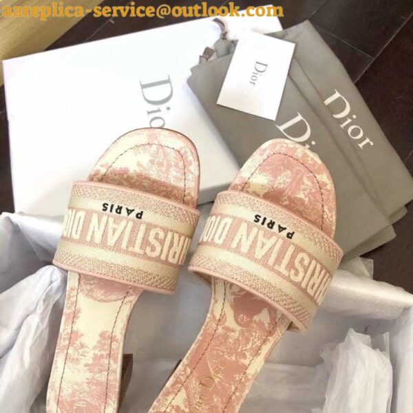 Replica Dior Dway Heeled Slides In Pink Toile de Jouy Embroidered Cotton 5