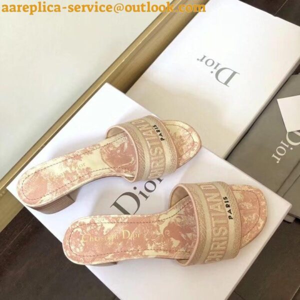 Replica Dior Dway Heeled Slides In Pink Toile de Jouy Embroidered Cotton 6