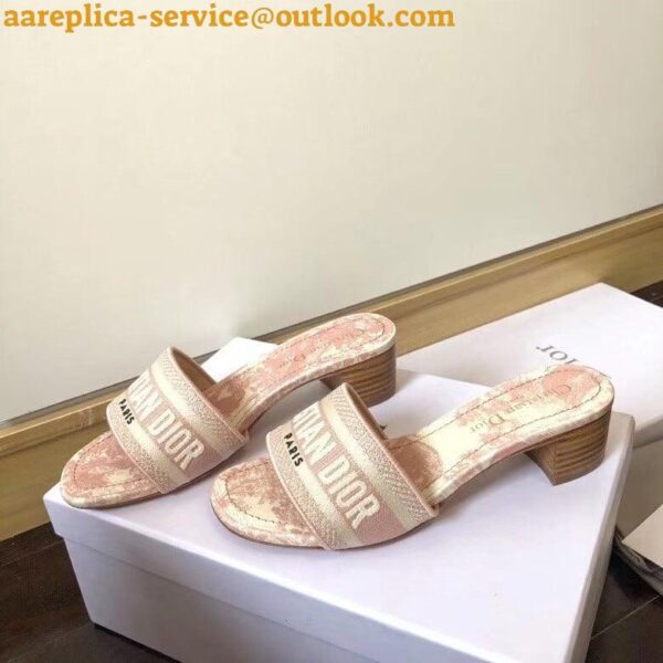 Replica Dior Dway Heeled Slides In Pink Toile de Jouy Embroidered Cotton 9