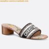 Replica Dior Dway Heeled Slides In White Plan de Paris Embroidered Cotton 2