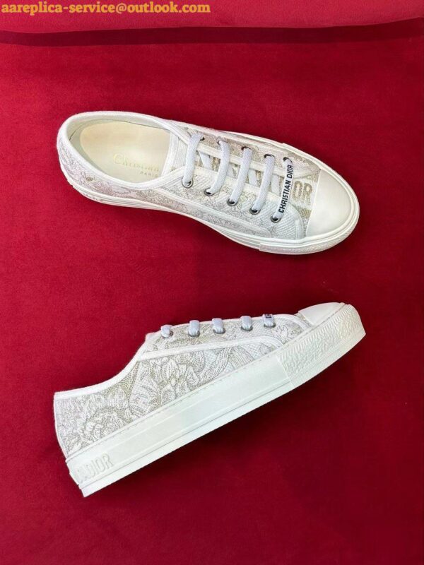 Replica Dior Walk'n'Dior Sneakers In Gold-Tone Jardin d'Hiver Embroidered Cotton 7