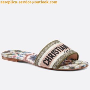 Replica Dior Dway Slides In Amaranth Kaleidiorscopic Embroidered Cotton