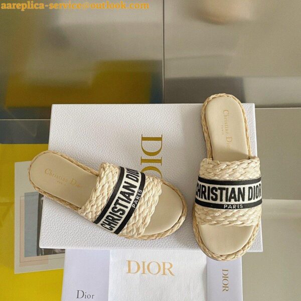 Replica Dior Dway Slides In Beige Embroidered Raffia and Cotton 5