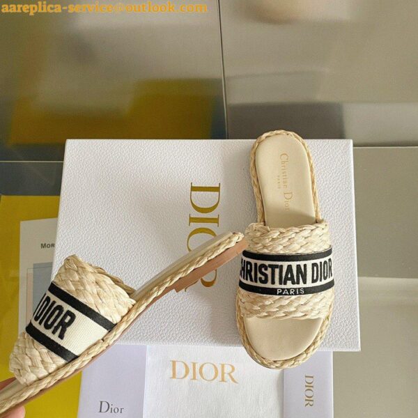 Replica Dior Dway Slides In Beige Embroidered Raffia and Cotton 6