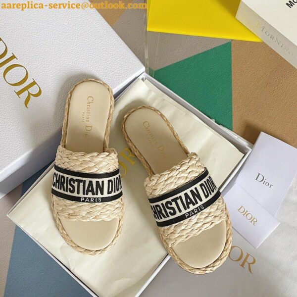 Replica Dior Dway Slides In Beige Embroidered Raffia and Cotton 7