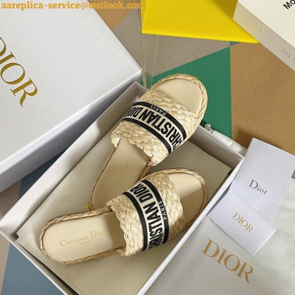 Replica Dior Dway Slides In Beige Embroidered Raffia and Cotton 8