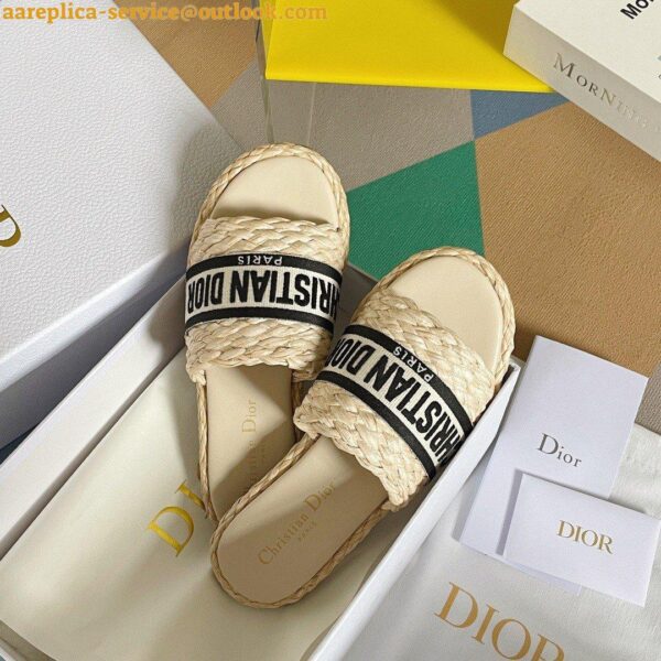 Replica Dior Dway Slides In Beige Embroidered Raffia and Cotton 9