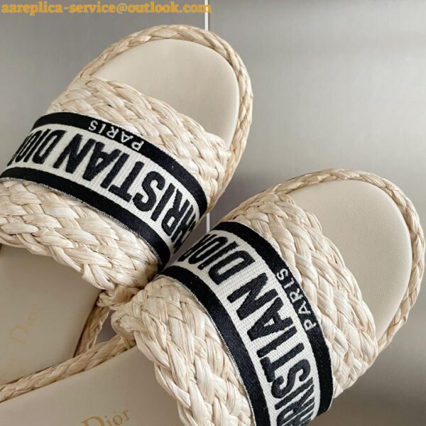 Replica Dior Dway Slides In Beige Embroidered Raffia and Cotton 10