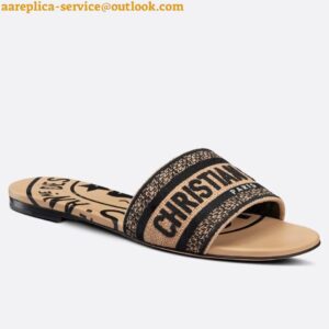 Replica Dior Dway Slides In Beige Jute Canvas Embroidered with Union Motif