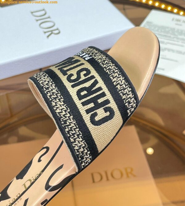 Replica Dior Dway Slides In Beige Jute Canvas Embroidered with Union Motif 6