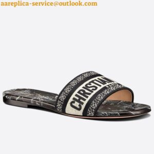 Replica Dior Dway Slides In Black Around The World Embroidered Cotton