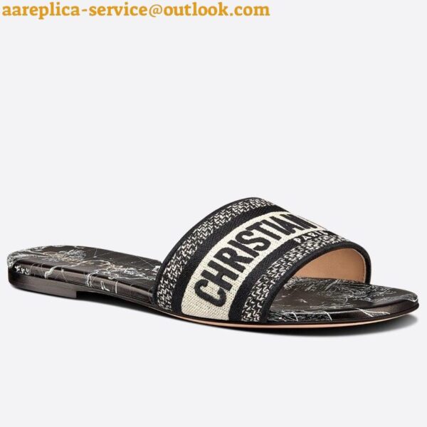 Replica Dior Dway Slides In Black Around The World Embroidered Cotton 3