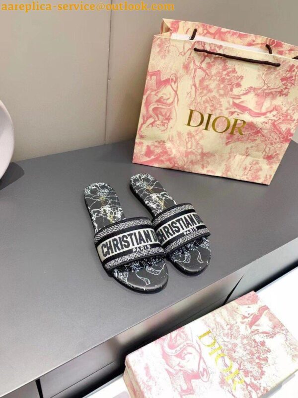 Replica Dior Dway Slides In Black Around The World Embroidered Cotton 5