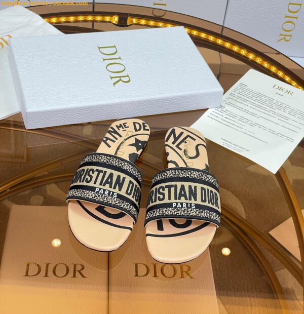 Replica Dior Dway Slides In Beige Jute Canvas Embroidered with Union Motif 15