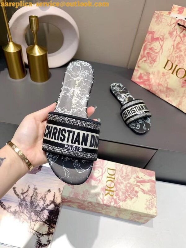 Replica Dior Dway Slides In Black Around The World Embroidered Cotton 8