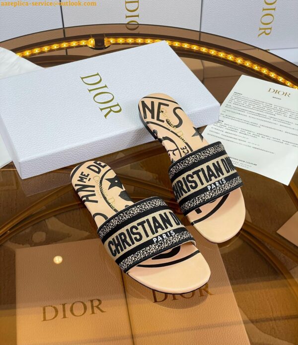 Replica Dior Dway Slides In Beige Jute Canvas Embroidered with Union Motif 17