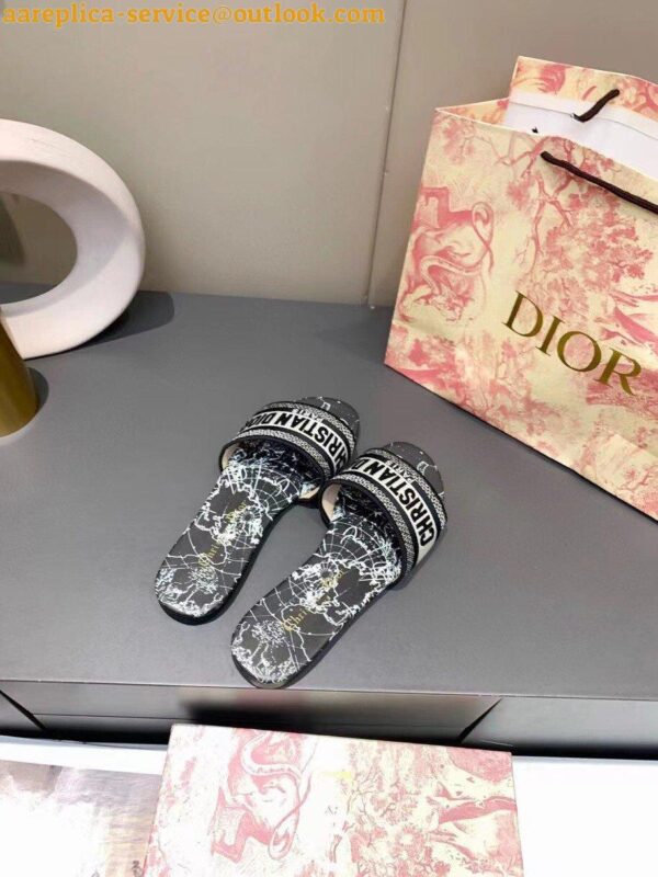 Replica Dior Dway Slides In Black Around The World Embroidered Cotton 9