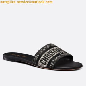 Replica Dior Dway Slides In Black Metallic Thread Embroidery and Strass