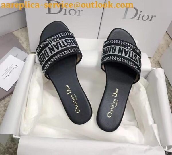 Replica Dior Dway Slides In Black Metallic Thread Embroidery and Strass 8