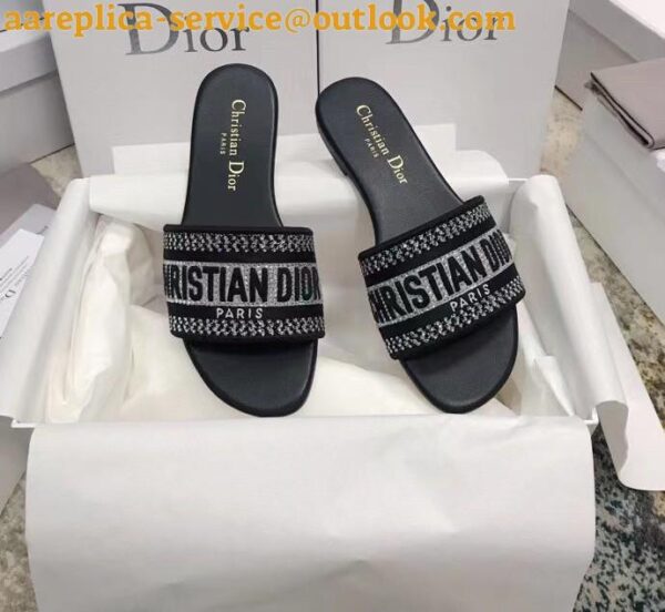 Replica Dior Dway Slides In Black Metallic Thread Embroidery and Strass 9