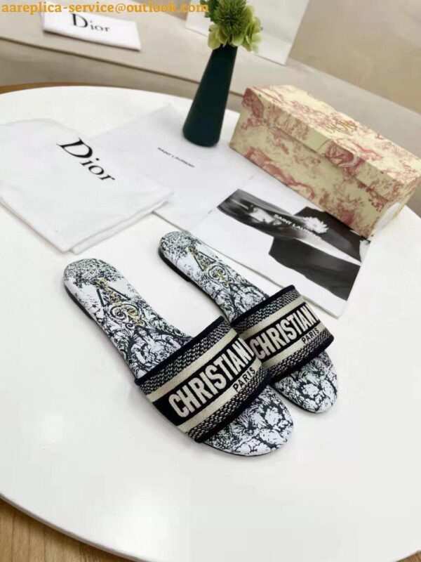 Replica Dior Dway Slides In Blue Around the World Stella Embroidered Cotton 9