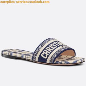 Replica Dior Dway Slides In Blue Check'n'Dior Embroidered Cotton