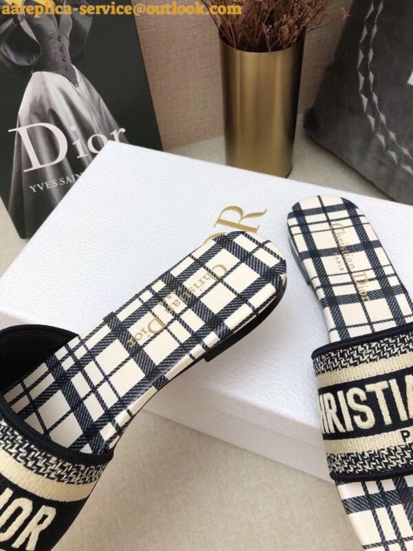 Replica Dior Dway Slides In Blue Check'n'Dior Embroidered Cotton 5