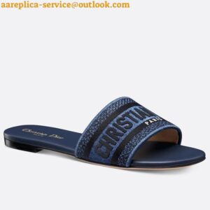 Replica Dior Dway Slides in Blue Embroidered Cotton Denim