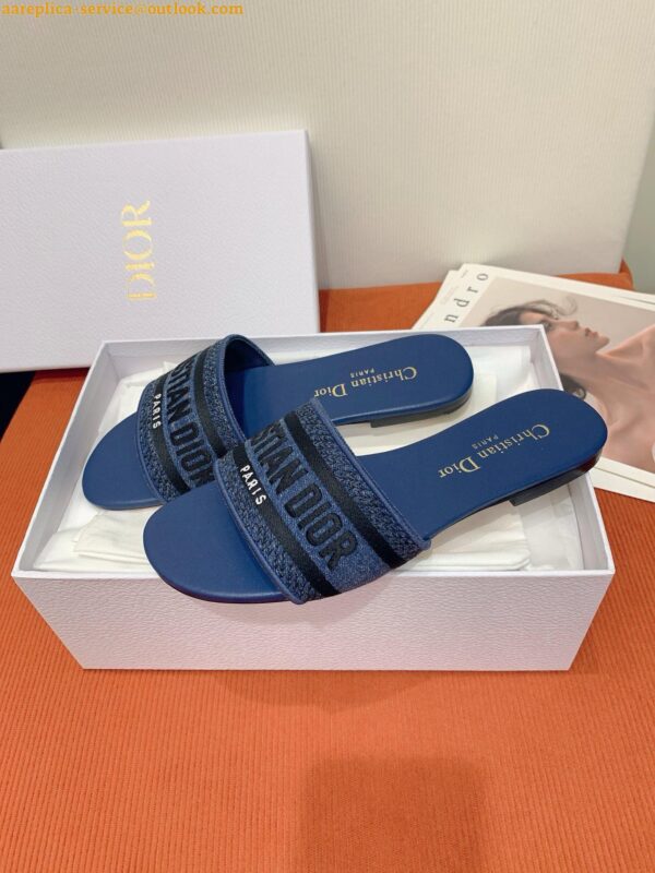 Replica Dior Dway Slides in Blue Embroidered Cotton Denim 6