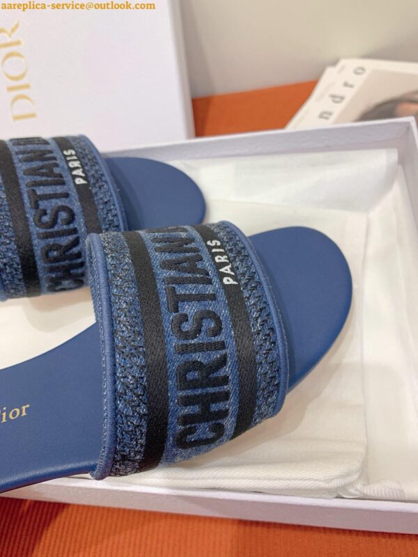 Replica Dior Dway Slides in Blue Embroidered Cotton Denim 7