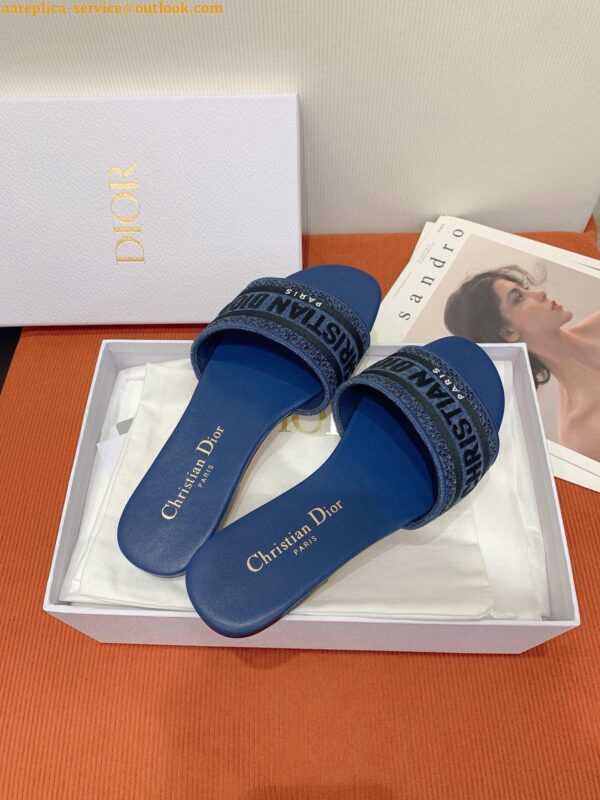 Replica Dior Dway Slides in Blue Embroidered Cotton Denim 8