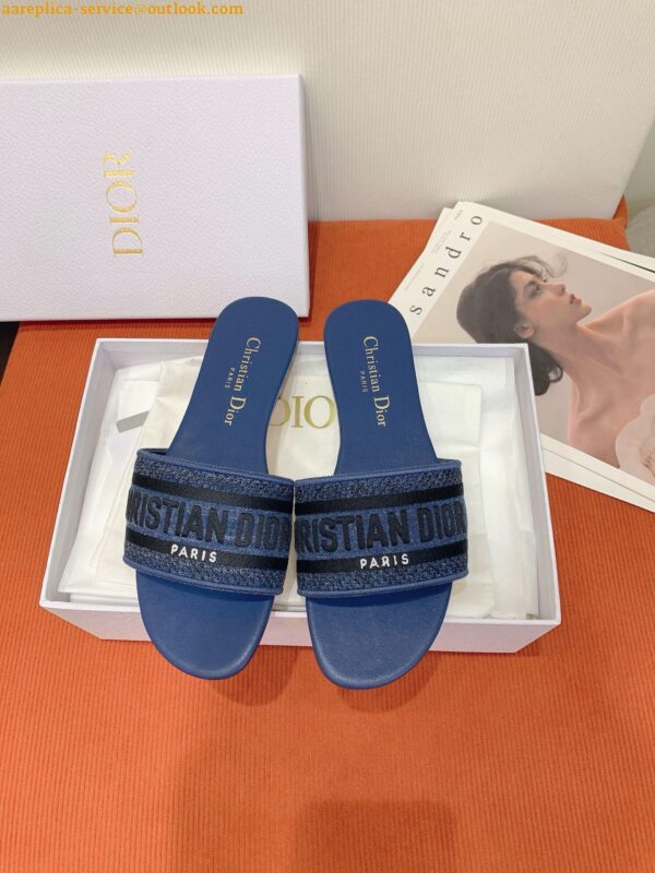 Replica Dior Dway Slides in Blue Embroidered Cotton Denim 11