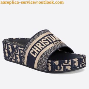 Replica Dior Dway Slides In Blue Oblique Embroidered Cotton