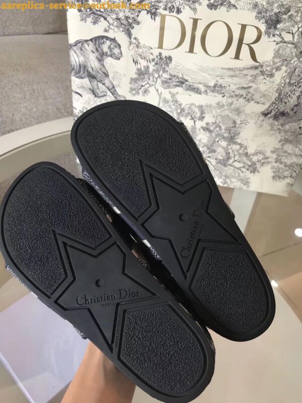 Replica Dior Dway Slides In Blue Oblique Embroidered Cotton 9