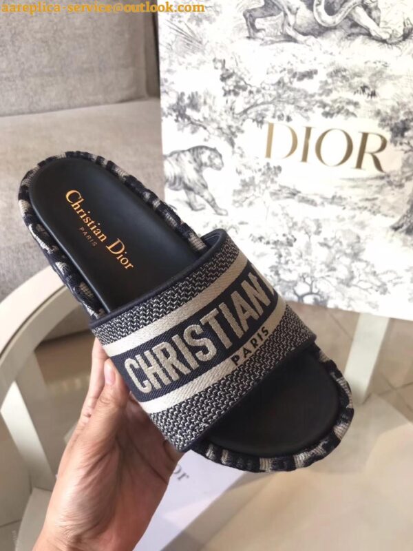 Replica Dior Dway Slides In Blue Oblique Embroidered Cotton 10