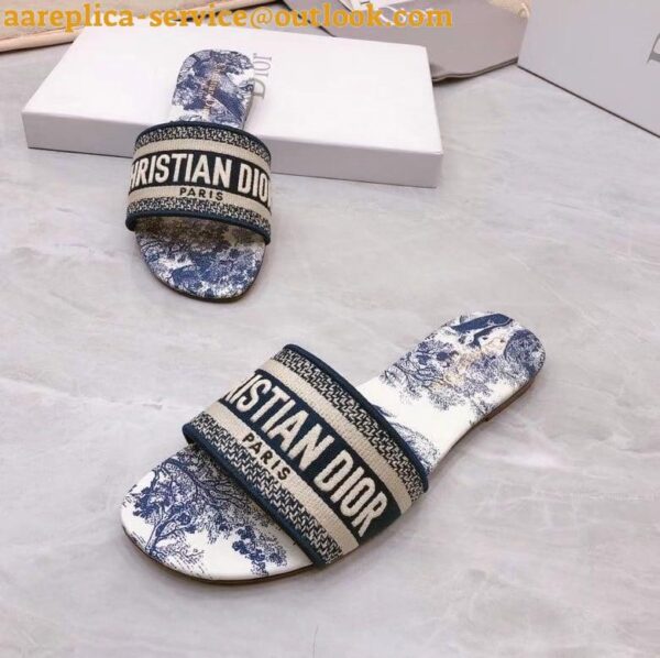 Replica Dior Dway Slides In Blue Toile de Jouy Embroidered Cotton 9