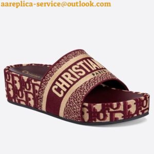 Replica Dior Dway Slides In Bordeaux Oblique Embroidered Cotton