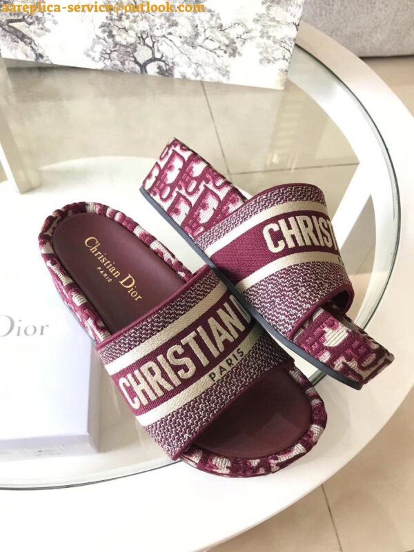 Replica Dior Dway Slides In Bordeaux Oblique Embroidered Cotton 6