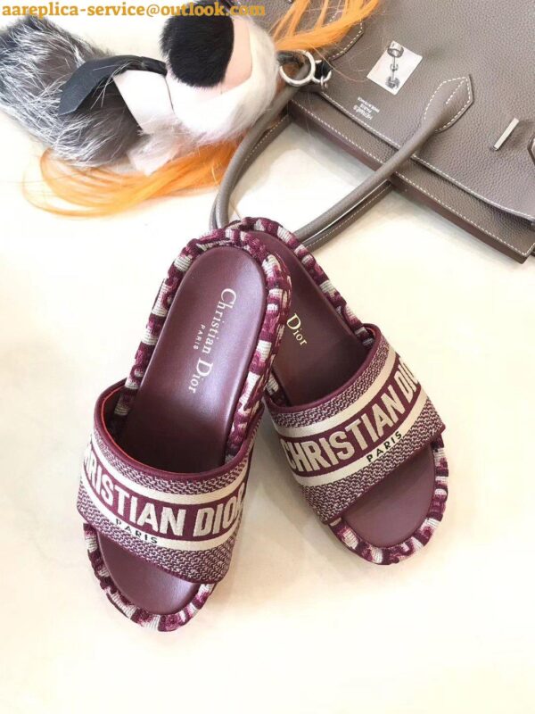 Replica Dior Dway Slides In Bordeaux Oblique Embroidered Cotton 7