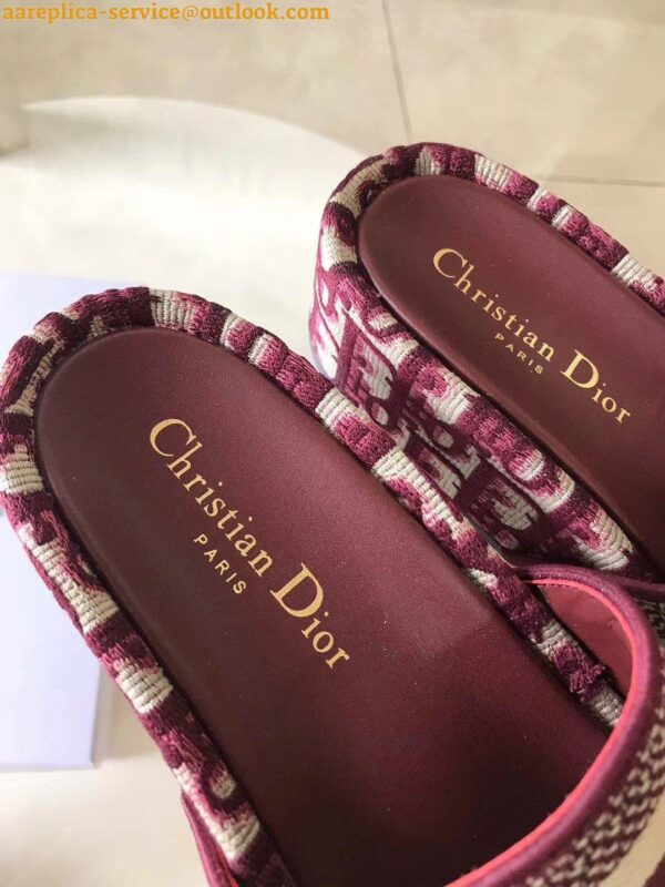 Replica Dior Dway Slides In Bordeaux Oblique Embroidered Cotton 10