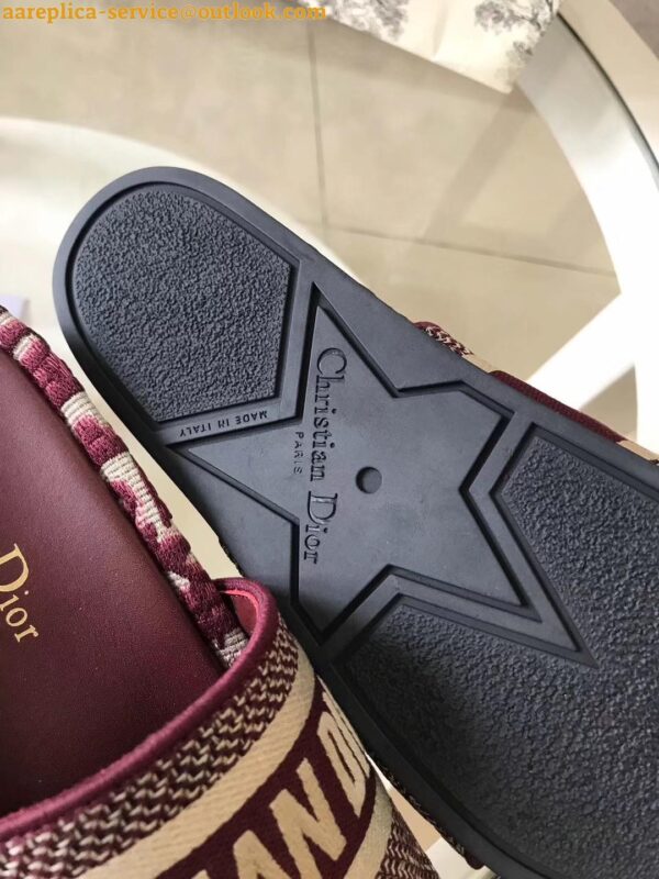 Replica Dior Dway Slides In Bordeaux Oblique Embroidered Cotton 11