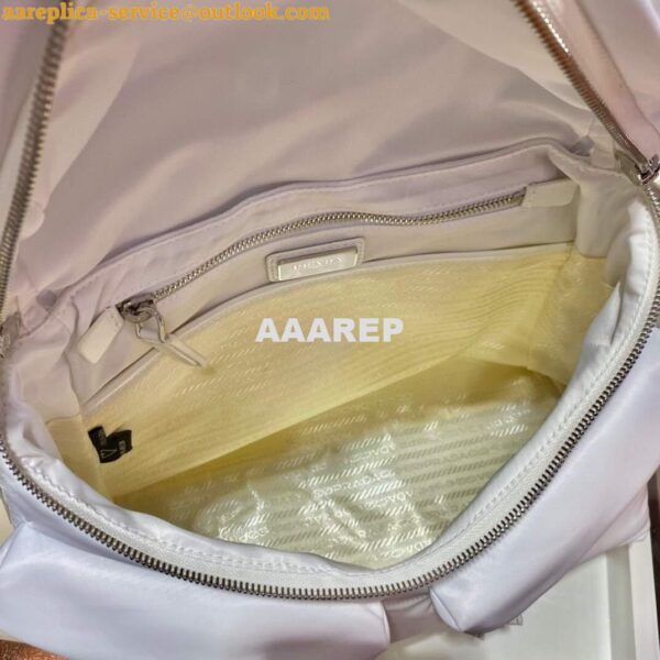 Replica Prada Signaux Nylon and Leather Hobo Bag 1BC160 White 6