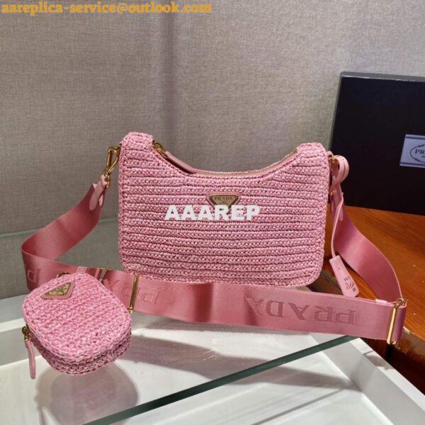 Replica Prada 1BH204 Prada Re-Edition 2005 Raffia Bag in Pink 4