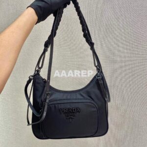 Replica Prada Nylon Hobo Bag with Braided Strap 1BC123