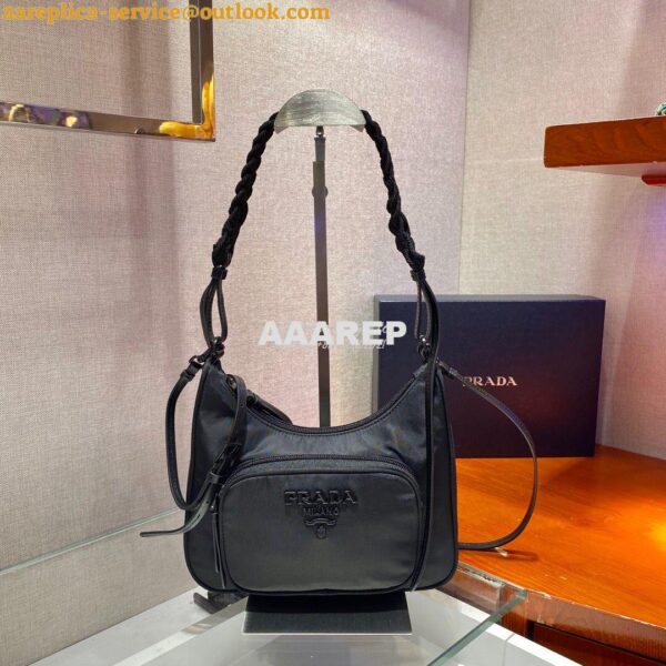 Replica Prada Nylon Hobo Bag with Braided Strap 1BC123 4