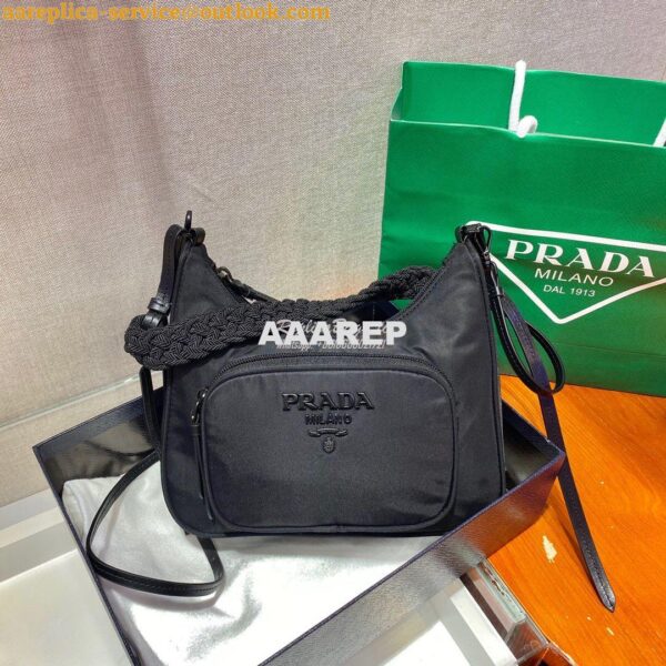 Replica Prada Nylon Hobo Bag with Braided Strap 1BC123 5