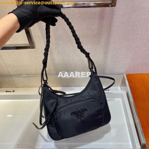 Replica Prada Nylon Hobo Bag with Braided Strap 1BC123 6