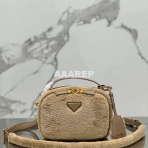 Replica Prada Odette Shearling Mini-bag 1BH208 Écru/Noisette