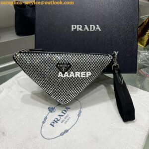 Replica Prada 1NE039 Crystal-studded satin pouch Black