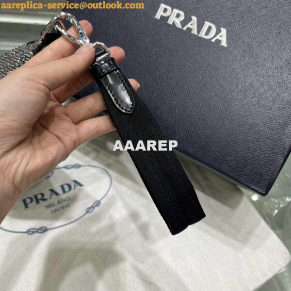 Replica Prada 1NE039 Crystal-studded satin pouch Black 6